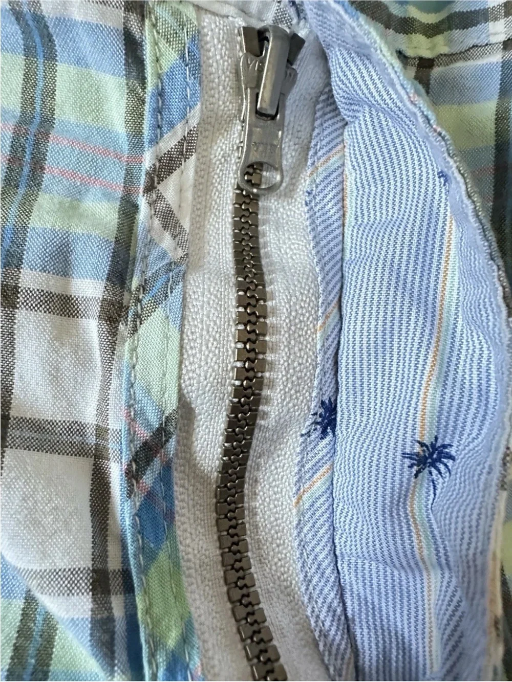 Tommy Bahama Shorts Reversible Blue Madras Plaid Palm Tree 10